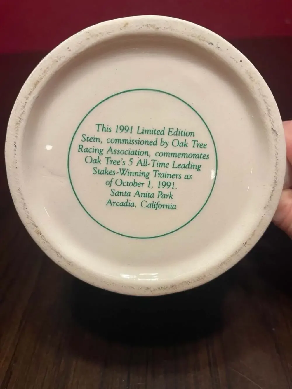 1991 Oak Tree Racing Association All-Time Leading Stakes Trainers Beer Stein